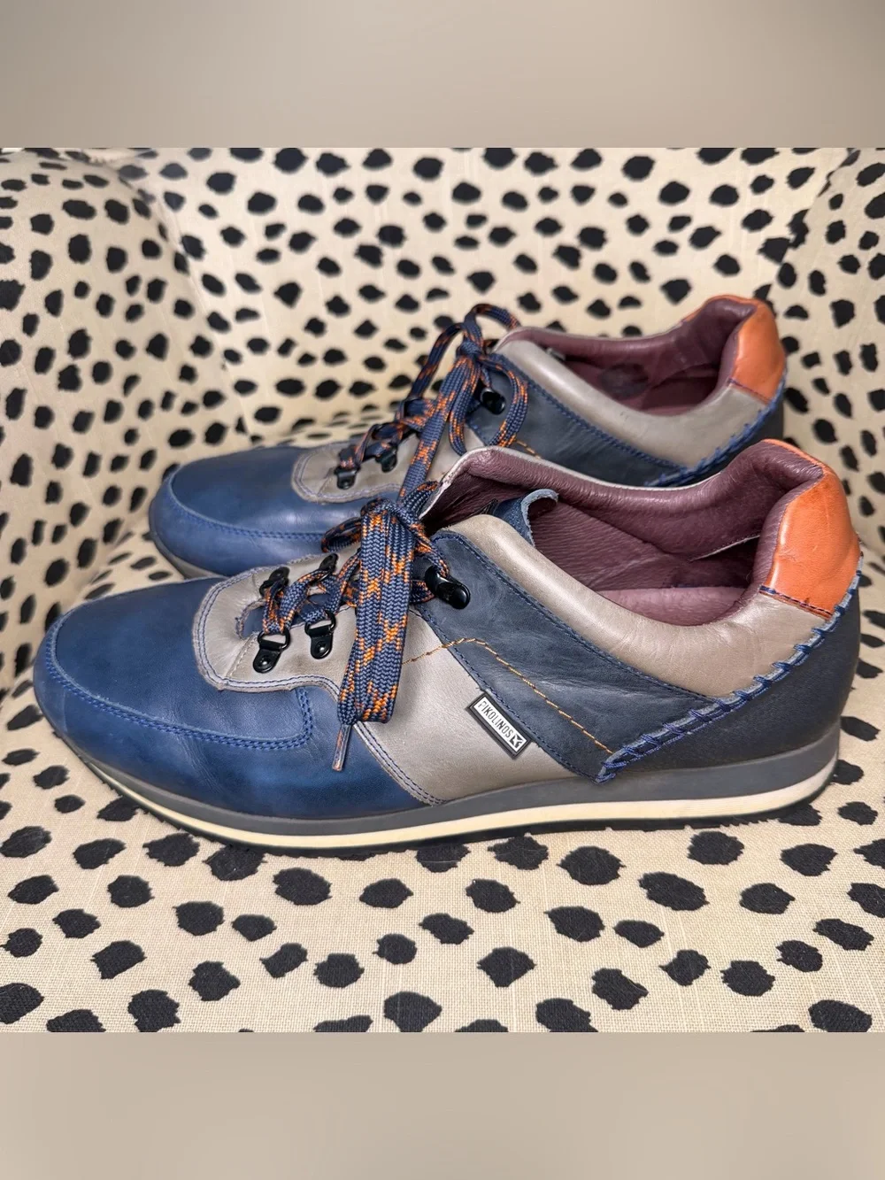 Men's Pikolinos Casual Leather Sneakers in Navy and Gray
